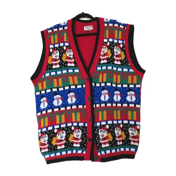 Vintage Ugly Christmas Sweater Vest Womens 1X/2X Santa Presents Oversized Artsy - Picture 1 of 8